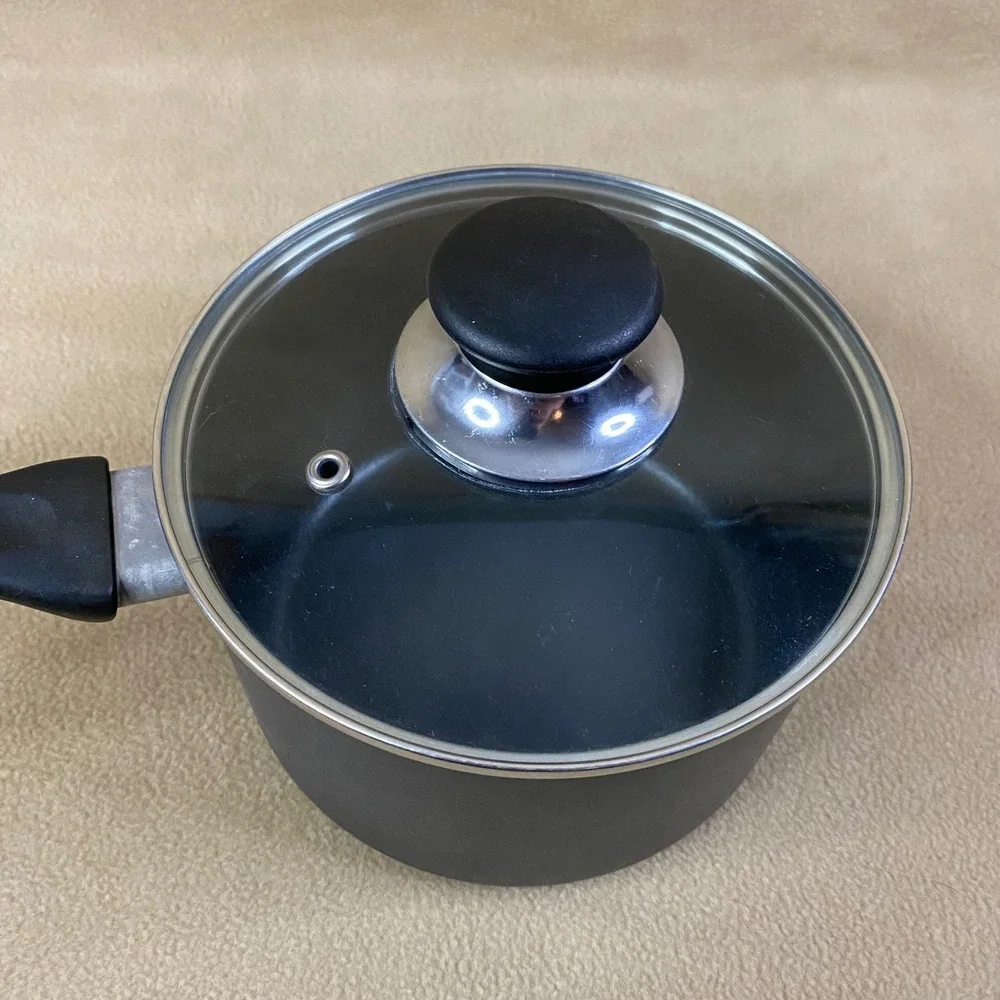 T-fal 3qt Black Nonstick Saucepan Small Cooking Pot w/Glass Lid Kitchen Cookware